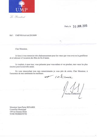 Lettre du Président Nicolas Sarkozy 